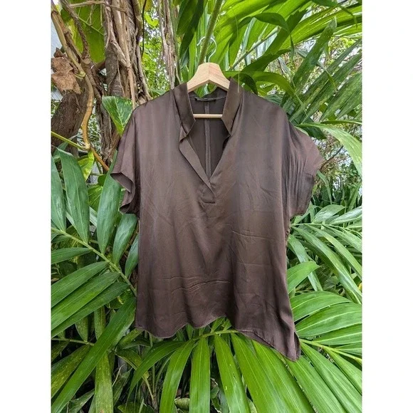 lafayette 148 chocolate brown blouse 100% silk satin 10 quiet luxury glam - Picture 6 of 8
